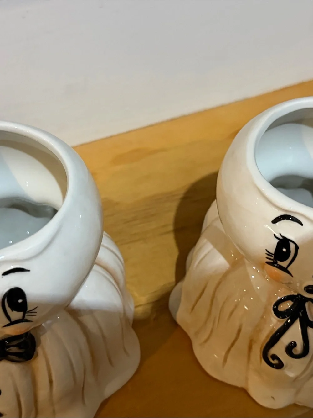 Pair of White Ceramic Ghost mugs with Hand-Painted Details Johanna Parker new